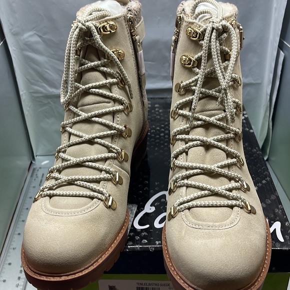 BNIB Sam Edelman Tenlee Bistro Combat Suede Boots Tan 9M - Picture 4 of 11